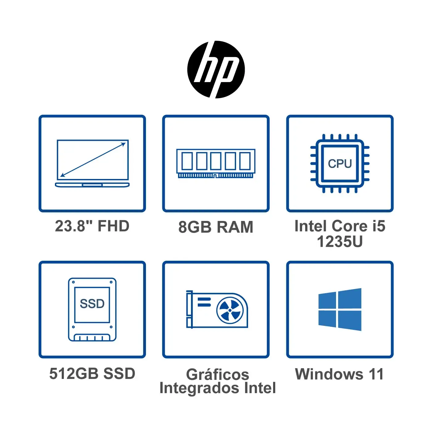 Computador All in One HP 23.8" Pulgadas Cb1026la - Intel Core i5 - RAM 8GB - Disco SSD 512 GB - Negro