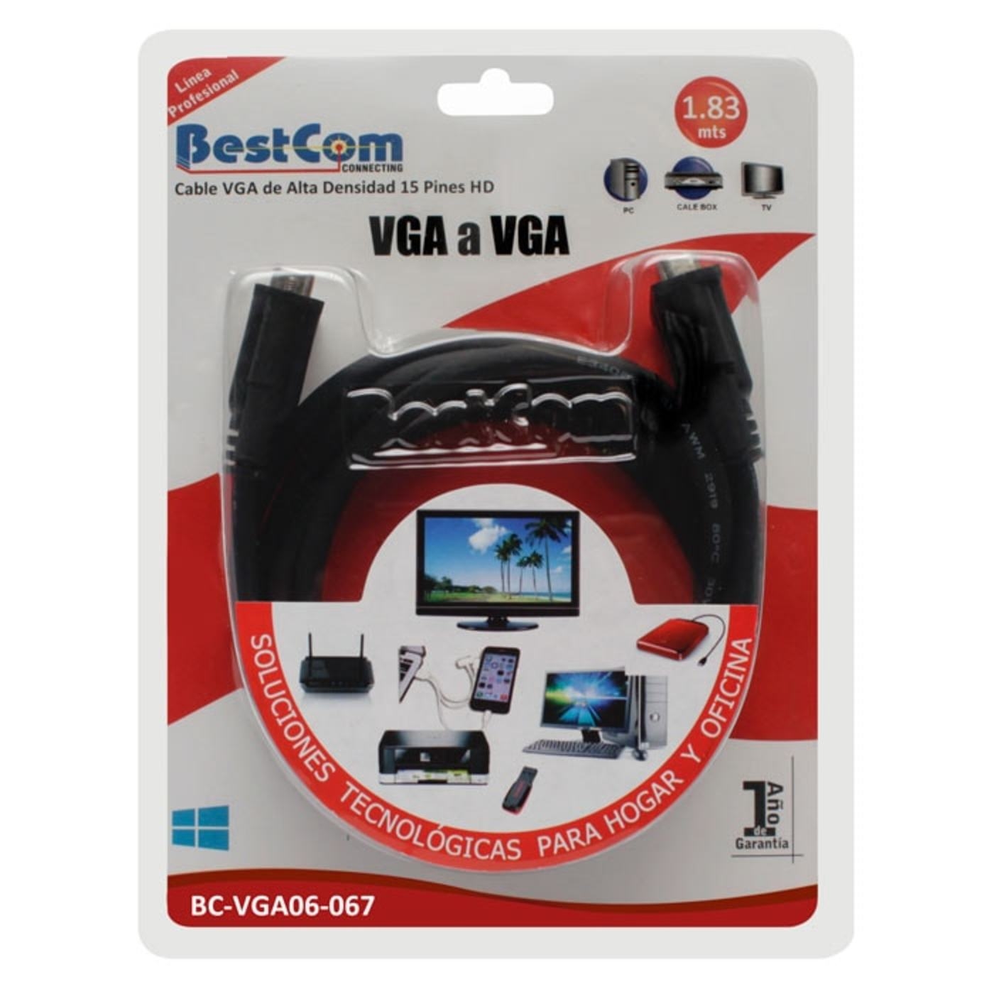 Cable BESTCOM VGA a VGA 15 Pines de 1.83 Metros