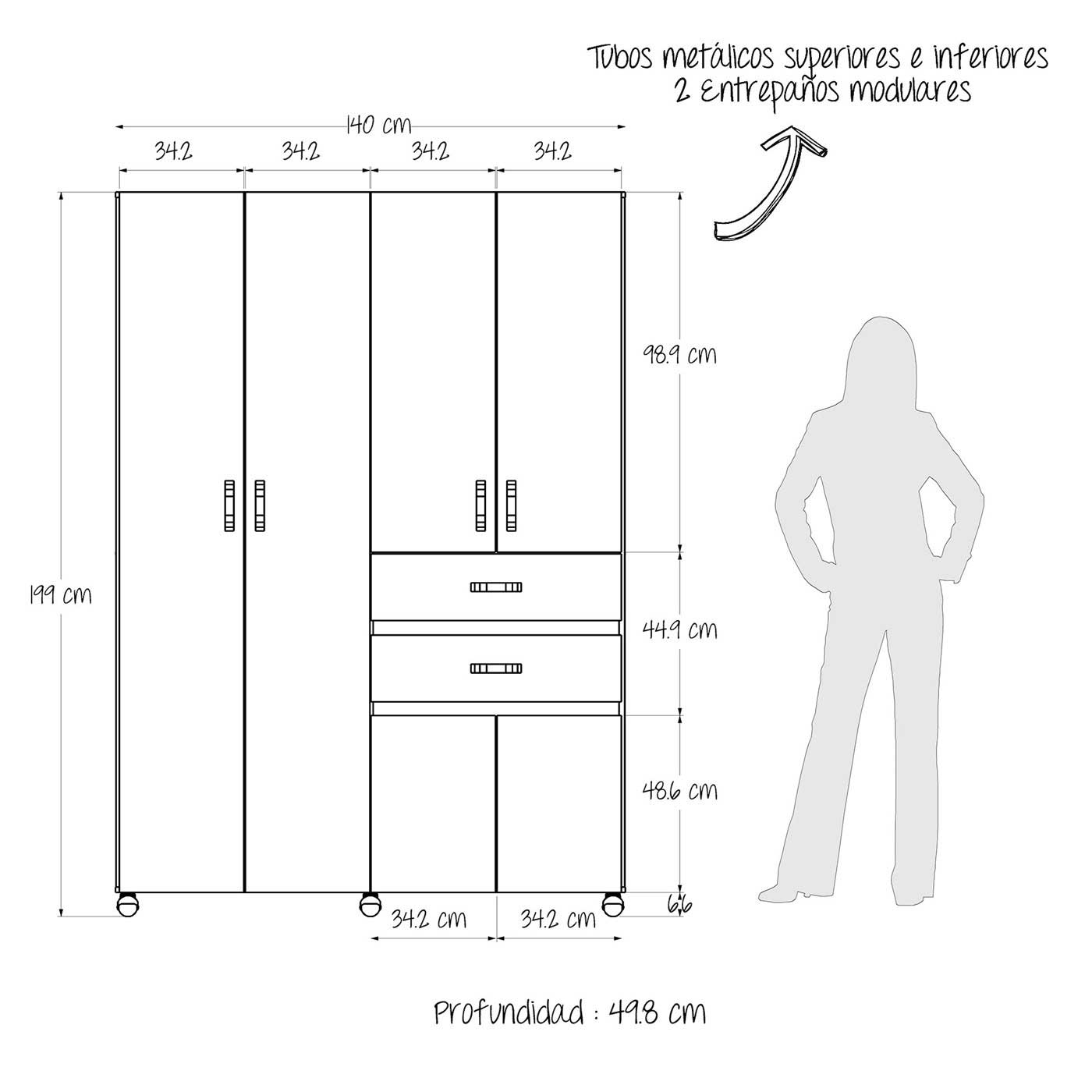 Armario Clóset MADERKIT Nova 140 cm Ceniza Armario Clóset MADERKIT Nova 140 cm Ceniza