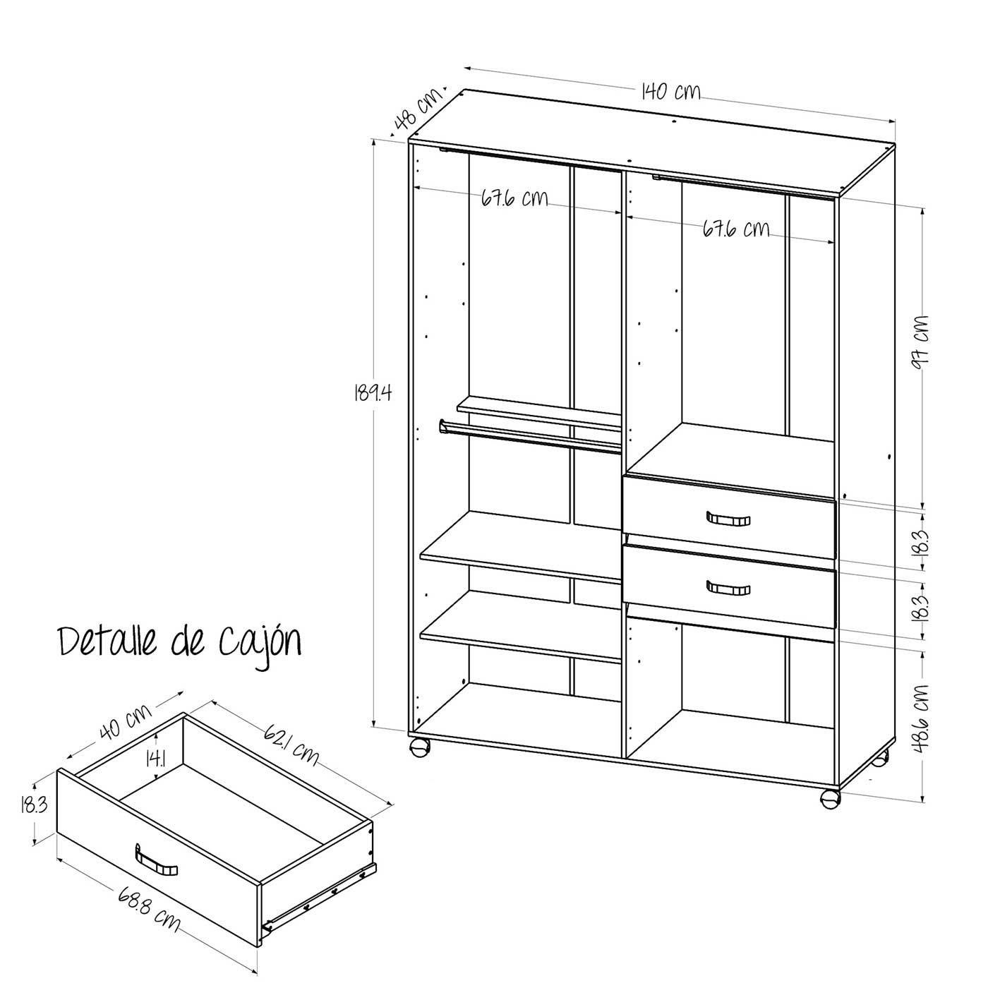 Armario Clóset MADERKIT Nova 140 cm Ceniza Armario Clóset MADERKIT Nova 140 cm Ceniza
