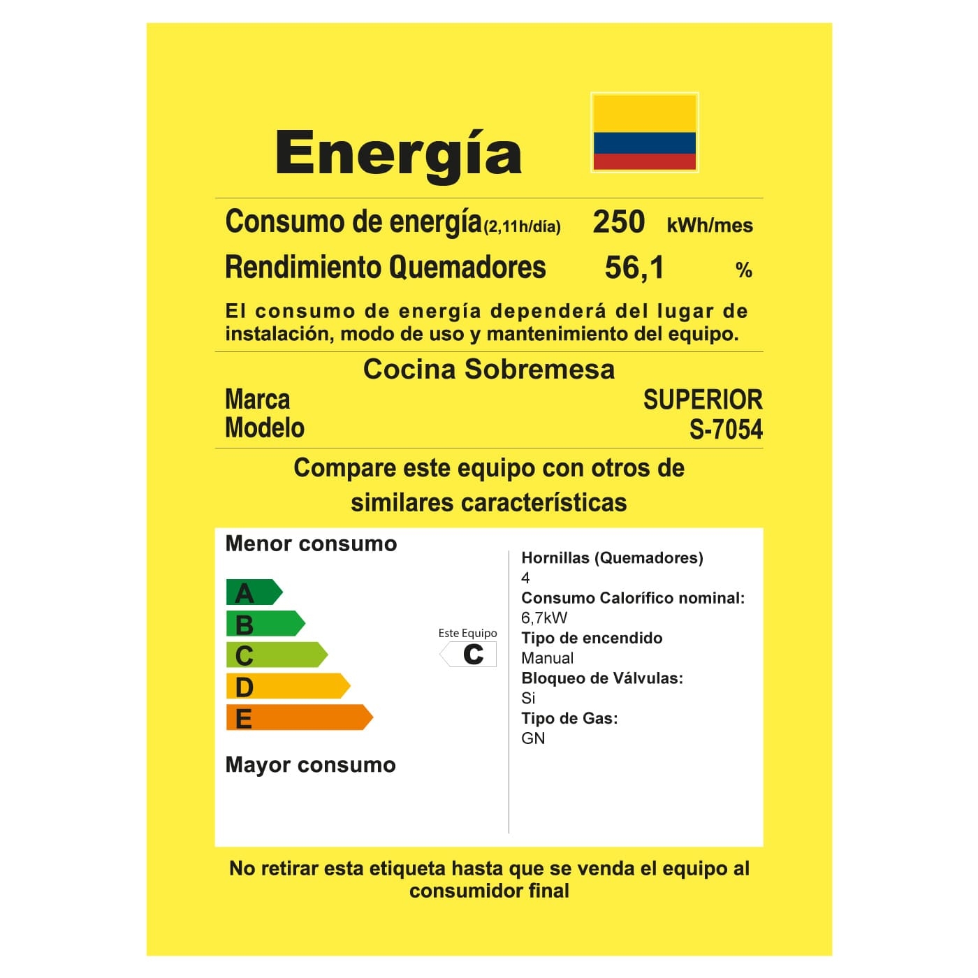 Estufa de Mesa SUPERIOR 4 Puestos Gas Natural 7054-1 Negro