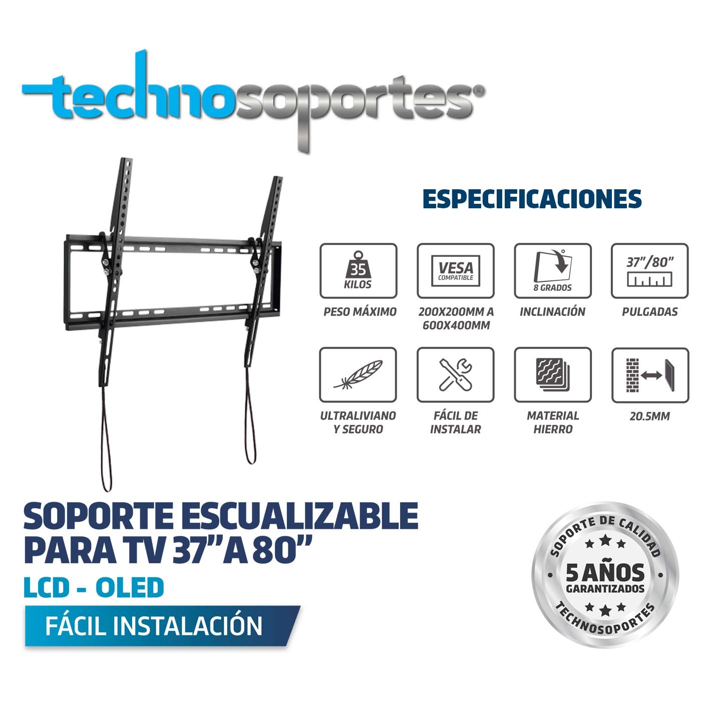 Base TECHNOSOPORTES Escualizable para televisores de 37" a 80" Base TECHNOSOPORTES Escualizable para televisores de 37