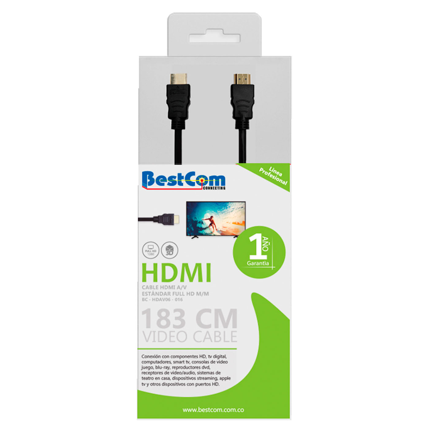 Cable BESTCOM HDMI a HDMI FHD de 1.83 Metros