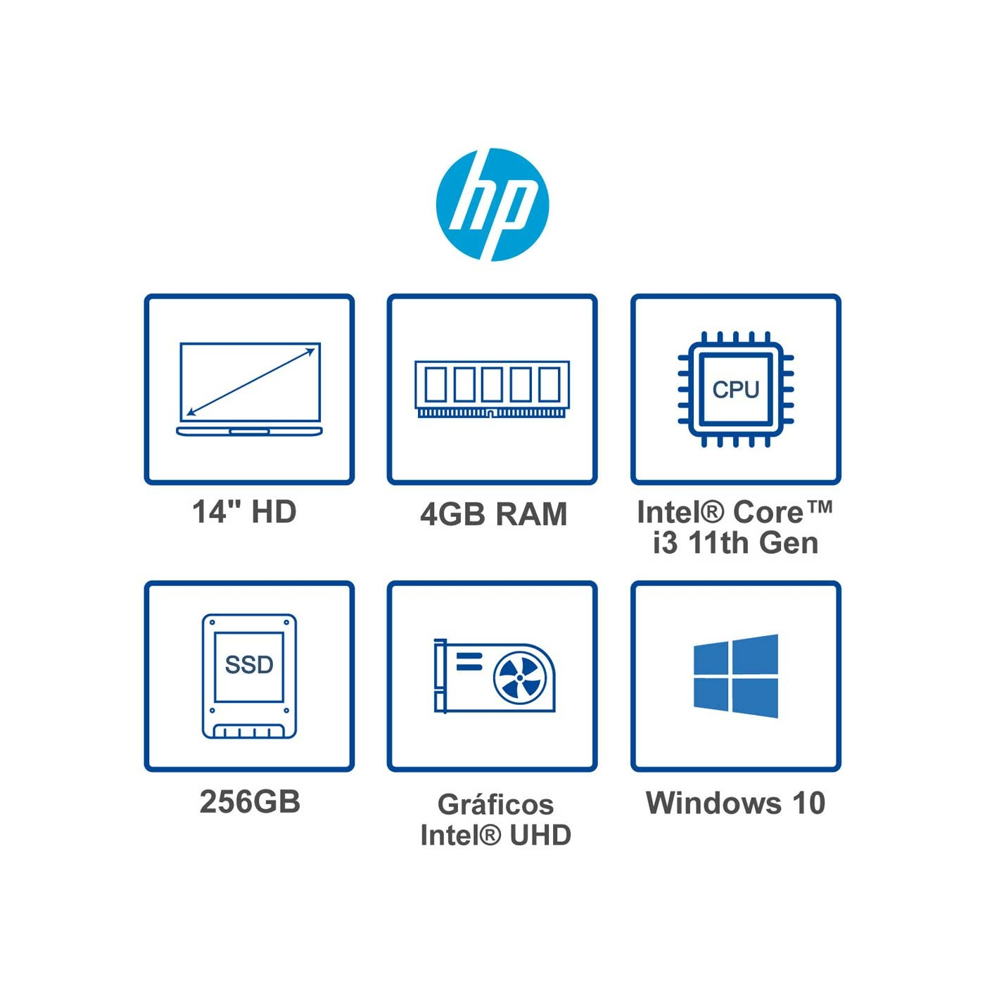 Computador Portátil HP 14" Pulgadas dq2021la - Intel Core i3 - RAM 4GB - Disco SSD 256 GB - Plata Natural