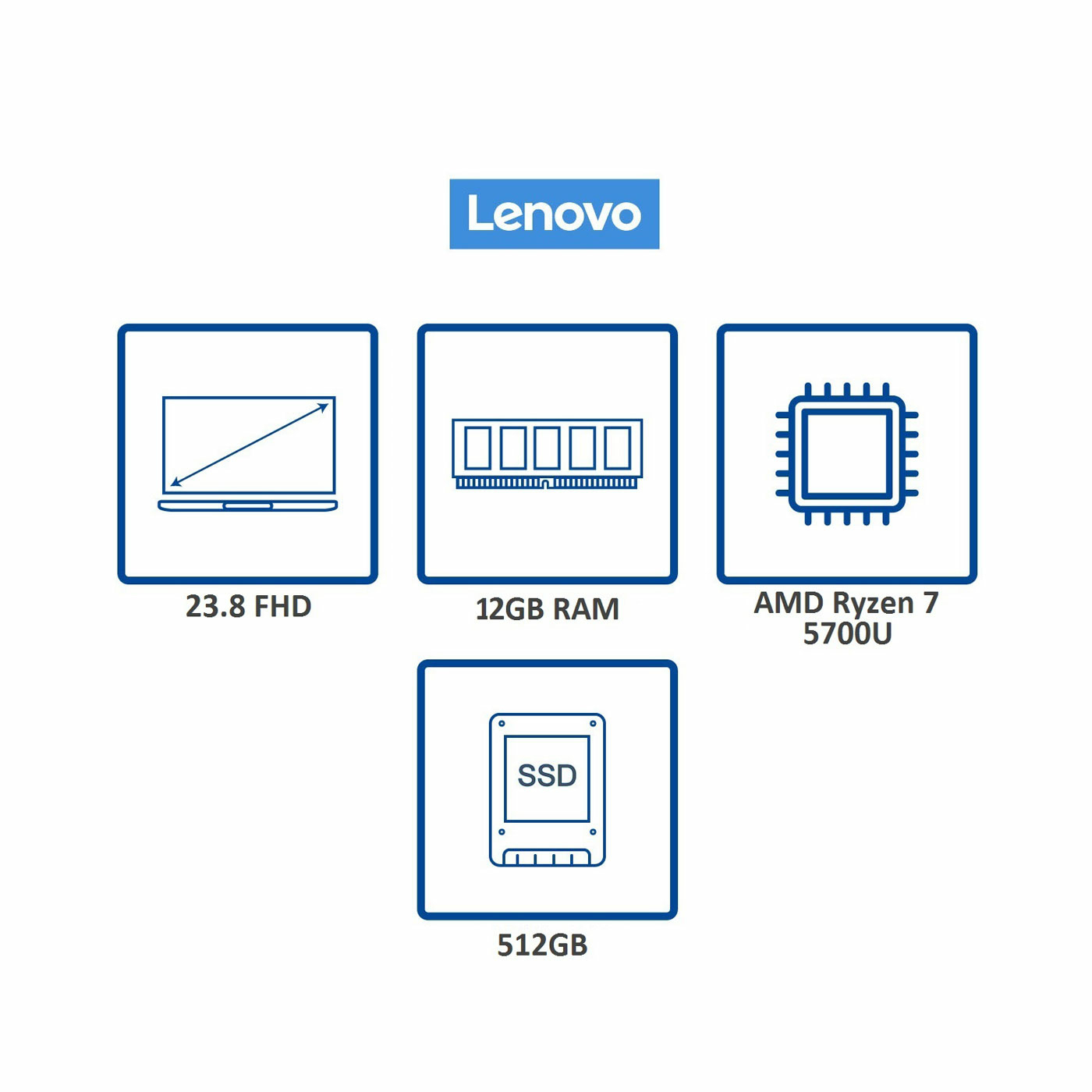 Computador All In One LENOVO 23,8" Pulgadas AIO 5 - AMD Ryzen 7 - RAM 12GB - Disco SSD 512GB - Gris