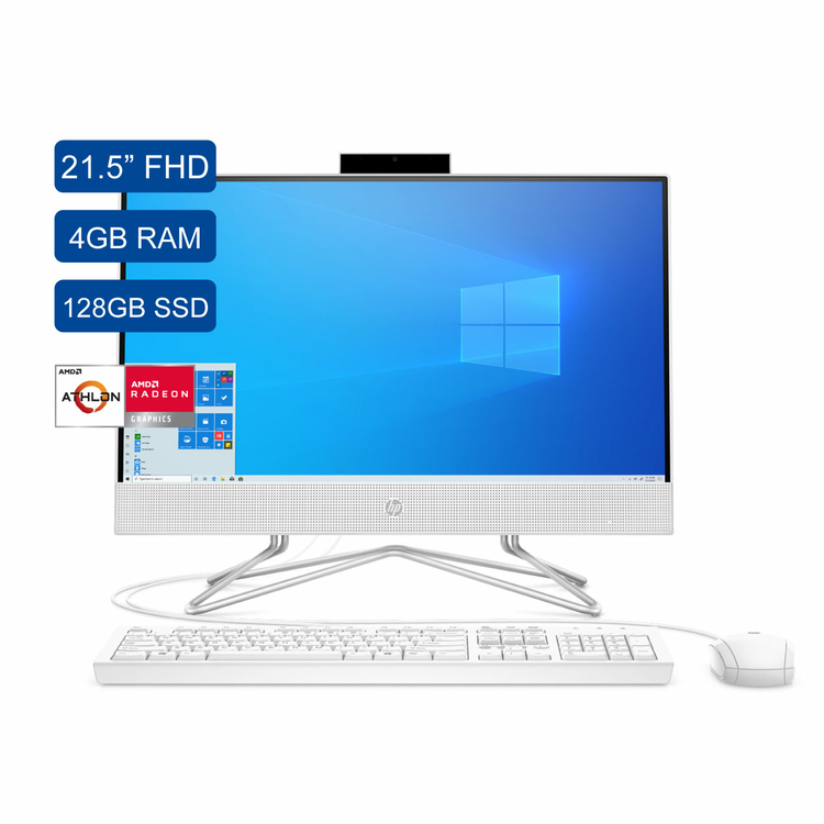 Computador All in One HP 21.5" Pulgadas dd0521la AMD Athlon - RAM 4GB - Disco SSD 128 GB - Blanco