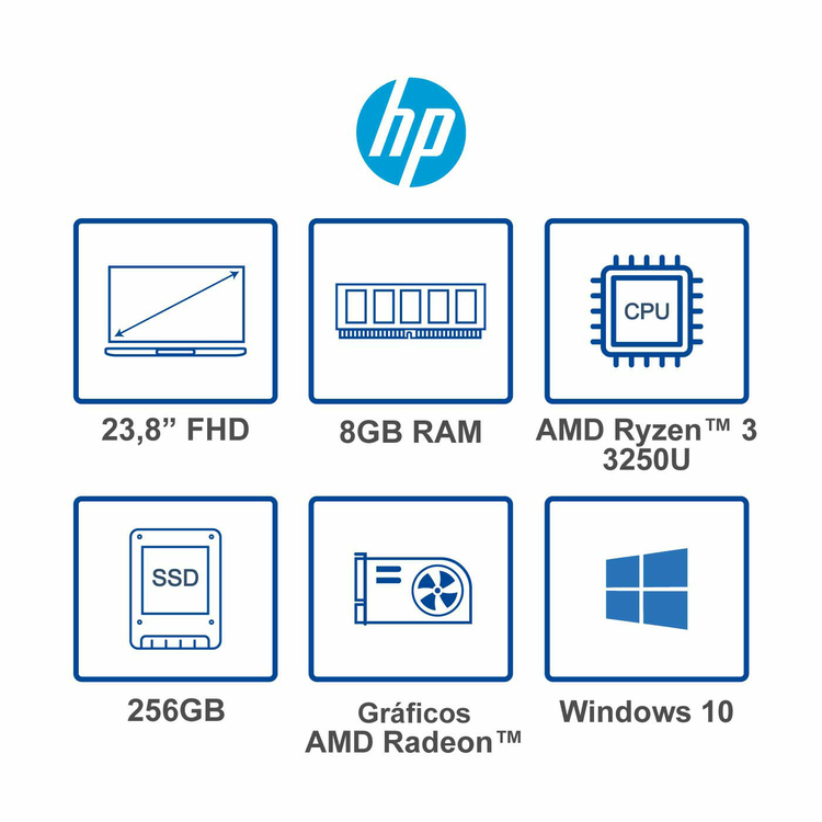 Computador All in One HP 23.8" Pulgadas dd0506la AMD Ryzen 3 - RAM 8GB - Disco SSD 256 GB - Negro