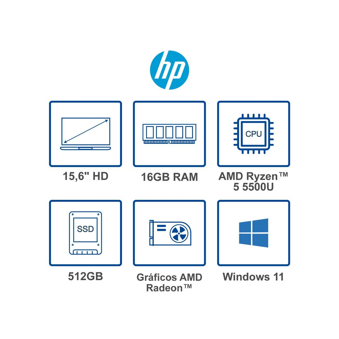 Computador Portátil HP 15.6" Pulgadas ef2501la - AMD Ryzen 5 - RAM 16GB - Disco SSD 512 GB - Plata Natural