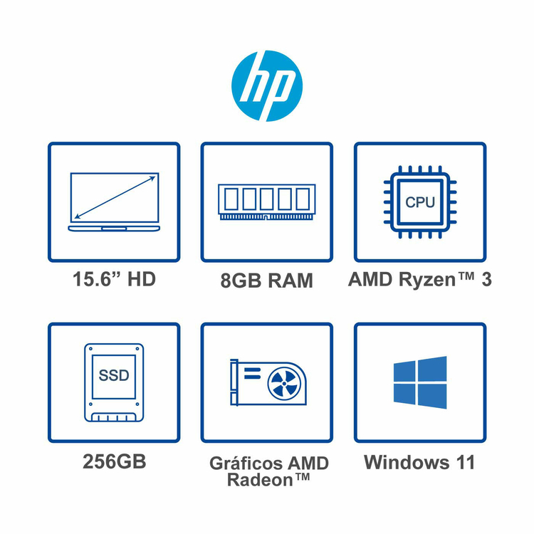 Computador Portátil HP 15.6" Pulgadas ef2512la - AMD Ryzen 3 - RAM 8GB - Disco SSD 256 GB - Gris