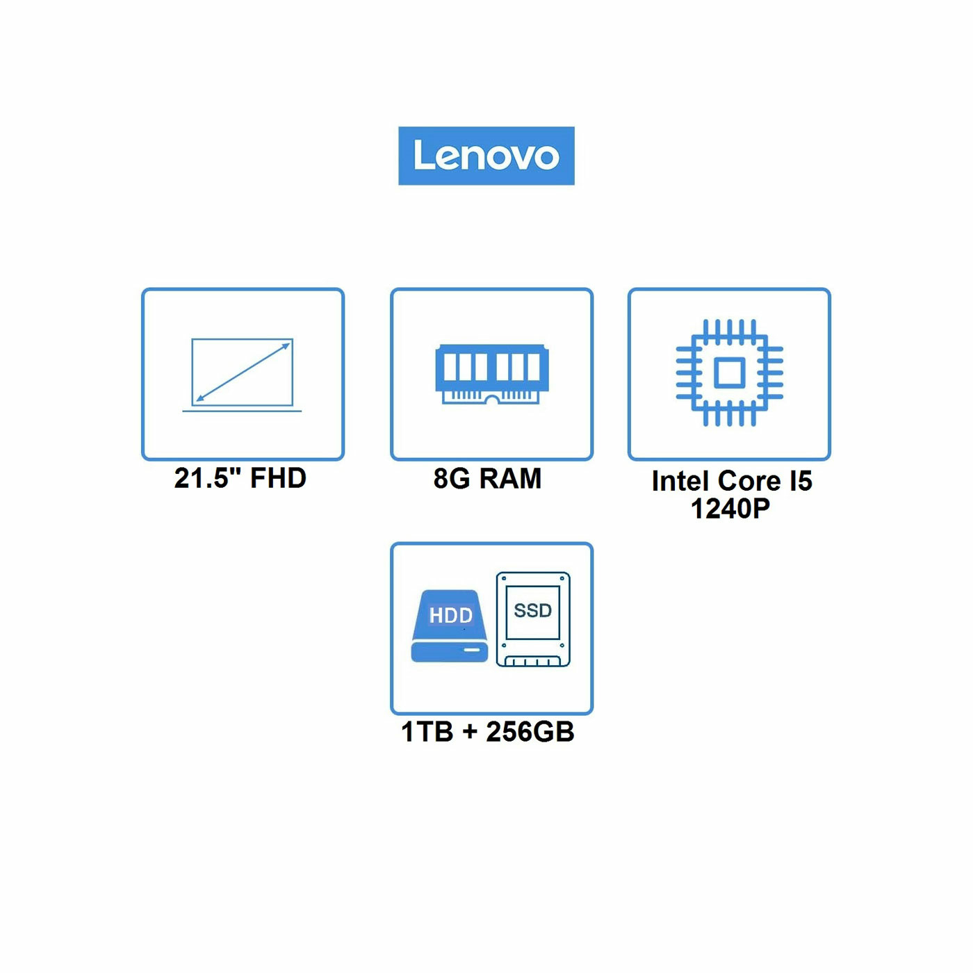 Computador All In One LENOVO 21.5" Pulgadas AIO 3 - Intel Core i5 - RAM 8GB - Disco SSHD 1TB + 256GB - Negro