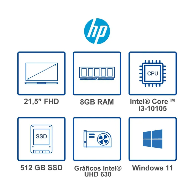Computador PC Slim Desktop HP 21.8" Pulgadas S01-pF2004lam - Intel Core i3 - RAM 8GB - Disco SSD 512 GB - Negro