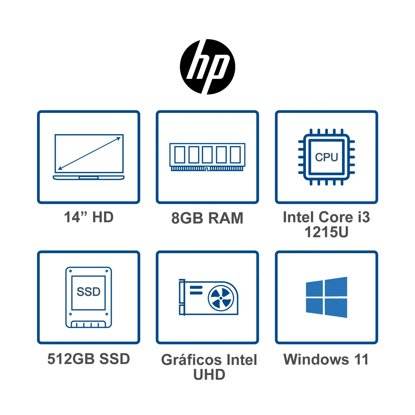 Computador Portátil HP 14" Pulgadas Dq5011la INTEL Core i3 - RAM 8GB - Disco SSD 512GB - Plata