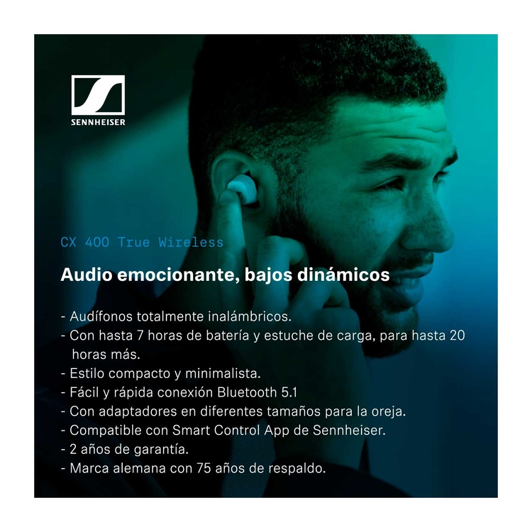 Audífonos SENNHEISER Inalámbricos Bluetooth In Ear TWS CX400BT Negro