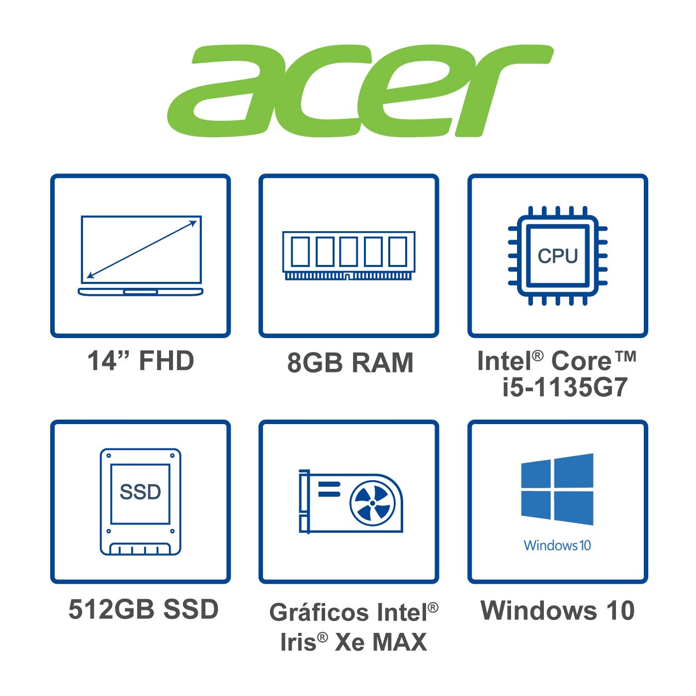 Computador Portátil ACER 15.6" Pulgadas 59VZ - Intel Core i5 - RAM 8GB - Disco SSD 512 GB - Dorado