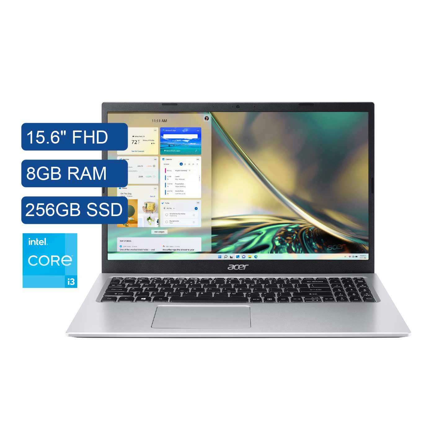 Computador Portátil ACER 15.6" Pulgadas 39GX - Intel Core i3 - RAM 8GB - Disco SSD 256GB - Plateado
