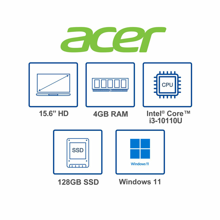 Computador Portátil ACER 15.6" Pulgadas 31LF Intel Core i3 - RAM 4GB - Disco SSD 128GB - Negro