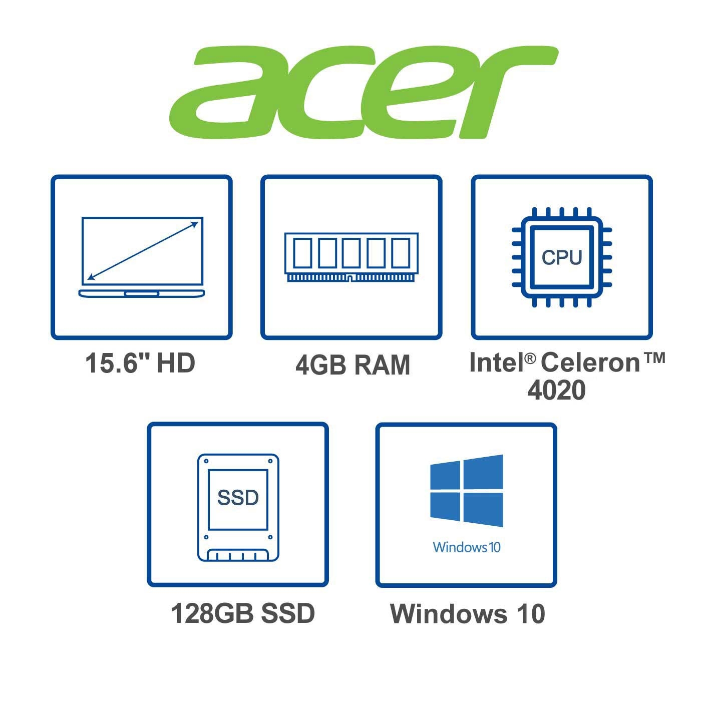 Computador Portátil ACER 15.6" Pulgadas C7N6 Intel Celeron - RAM 4GB - Disco SSD 128GB - Negro