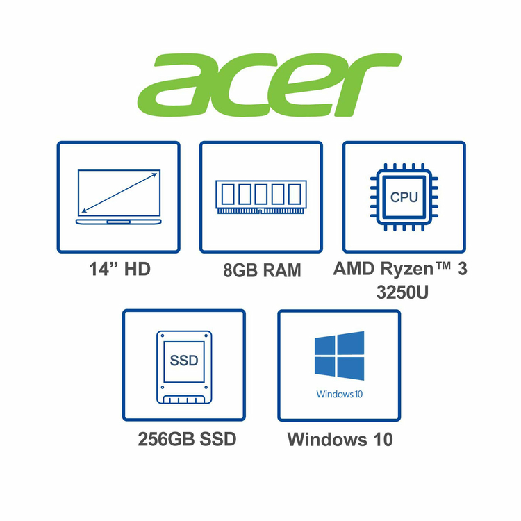 Computador Portátil ACER ASPIRE 3 14" Pulgadas R286 AMD Ryzen3 - RAM 8GB - Disco SSD 256GB - Plateado