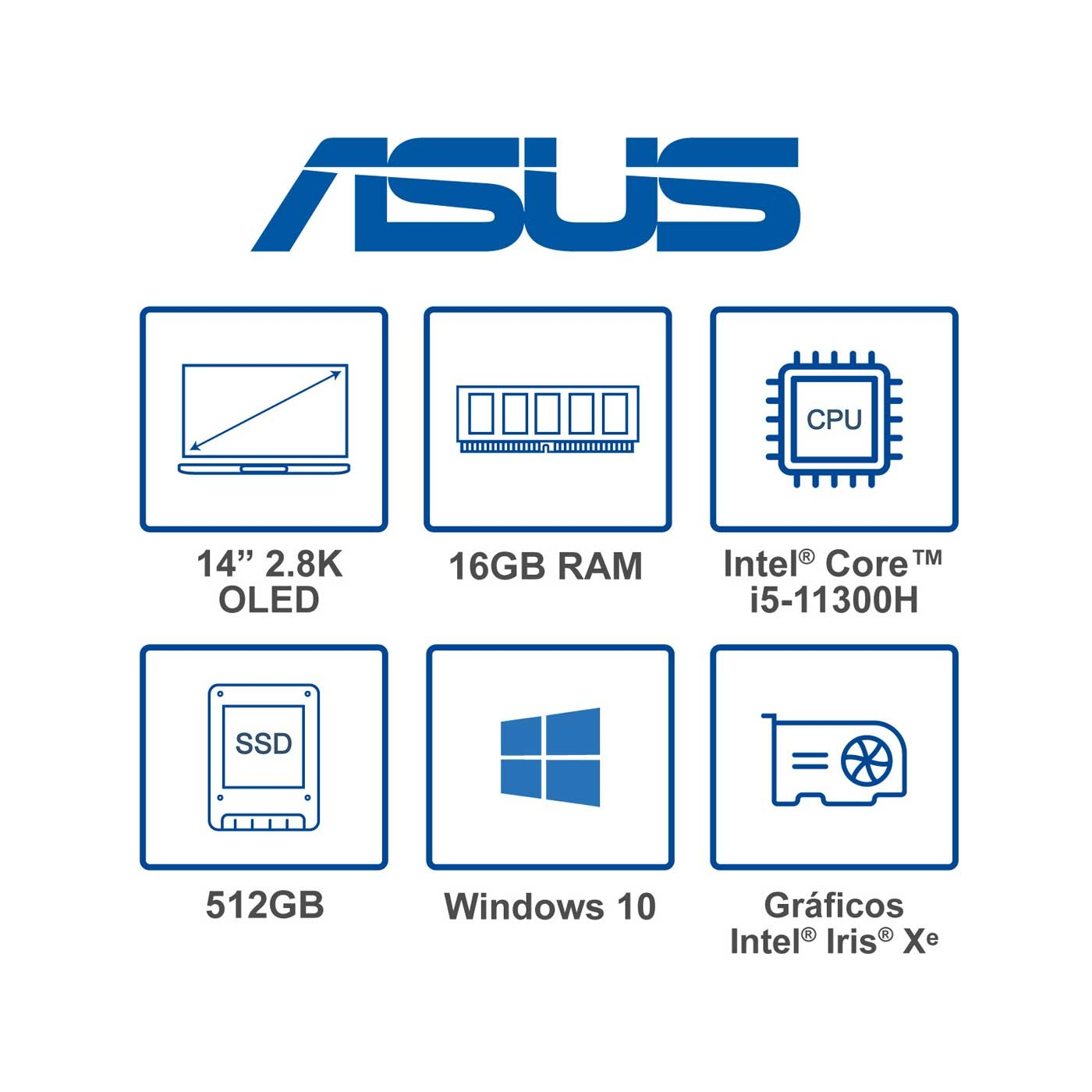 Computador Portátil ASUS VivoBook Pro OLED 14" Pulgadas K3400PA - Intel Core i5 - RAM 16GB - Disco Estado Sólido 512GB - Azul