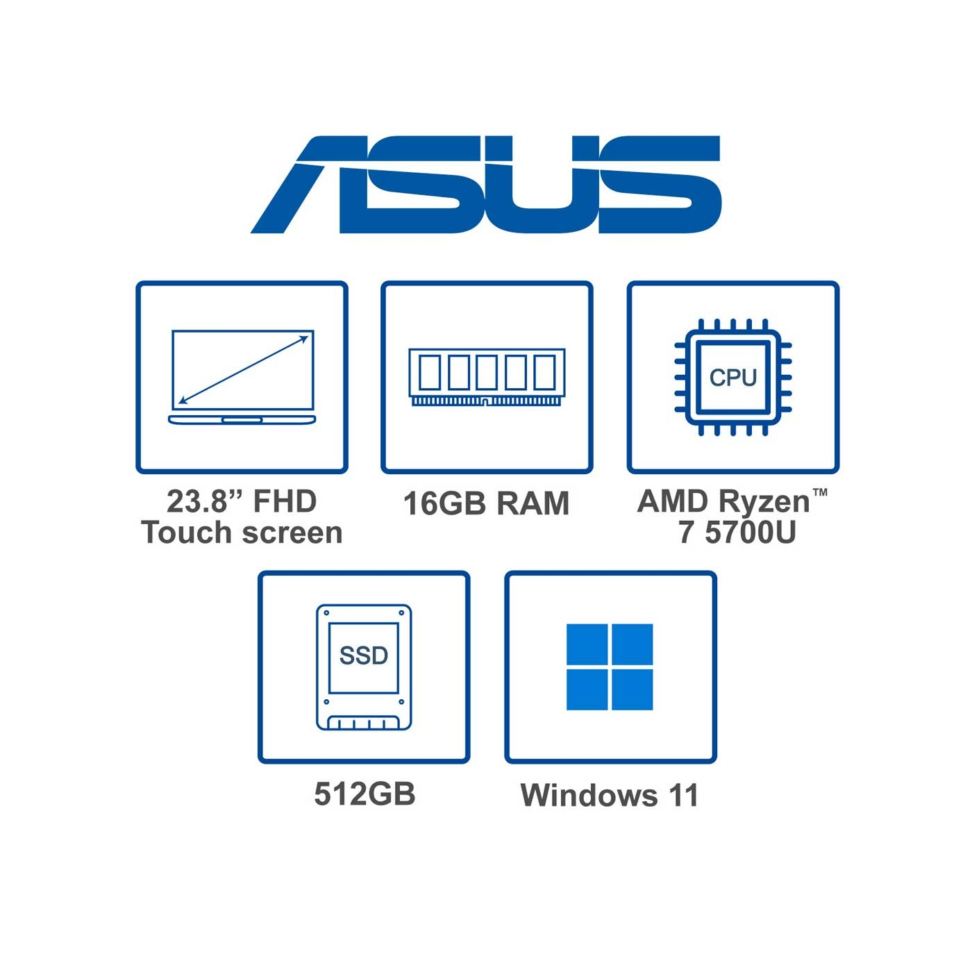 Computador All in One ASUS Zen 23,8" Pulgadas M5401WUAT AMD R7 - RAM 16GB - Disco SSD 512 GB - Blanco