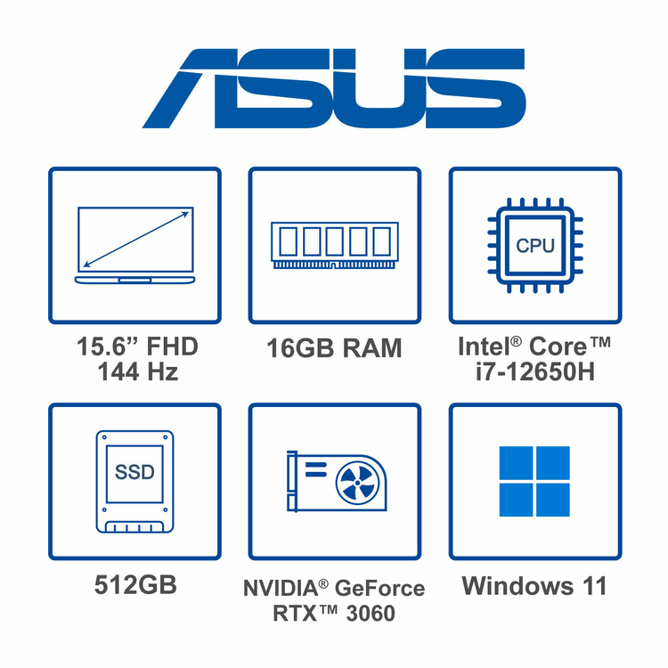 Computador Portátil Gamer Asus TUF Dash 15,6" Pulgadas FX517ZM - Intel Core i7 - RAM 16GB - Disco SSD 512 GB - Negro