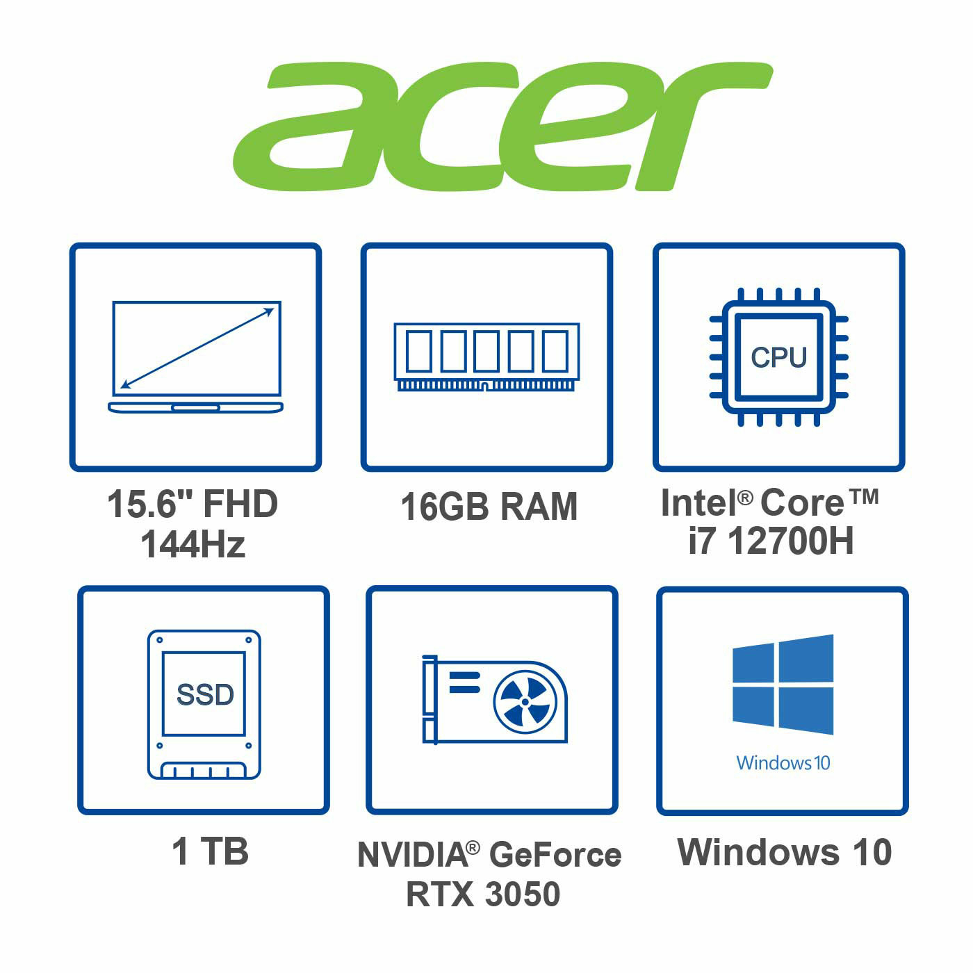 Computador Portátil Gamer ACER 15.6" Pulgadas 7056 - Intel Core i7 - RAM 16GB - Disco SSD 1TB - Negro