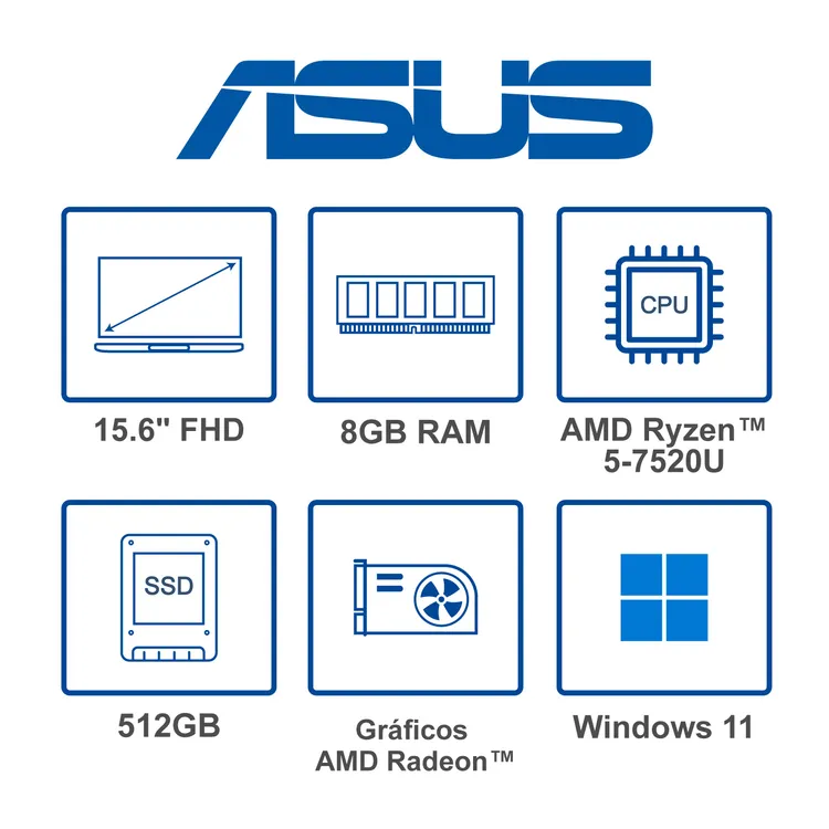 Computador Portátil ASUS Vivobook Go 15.6" Pulgadas E1504FA - AMD Ryzen 5 - RAM 8GB - Disco SSD 512 GB - Negro
