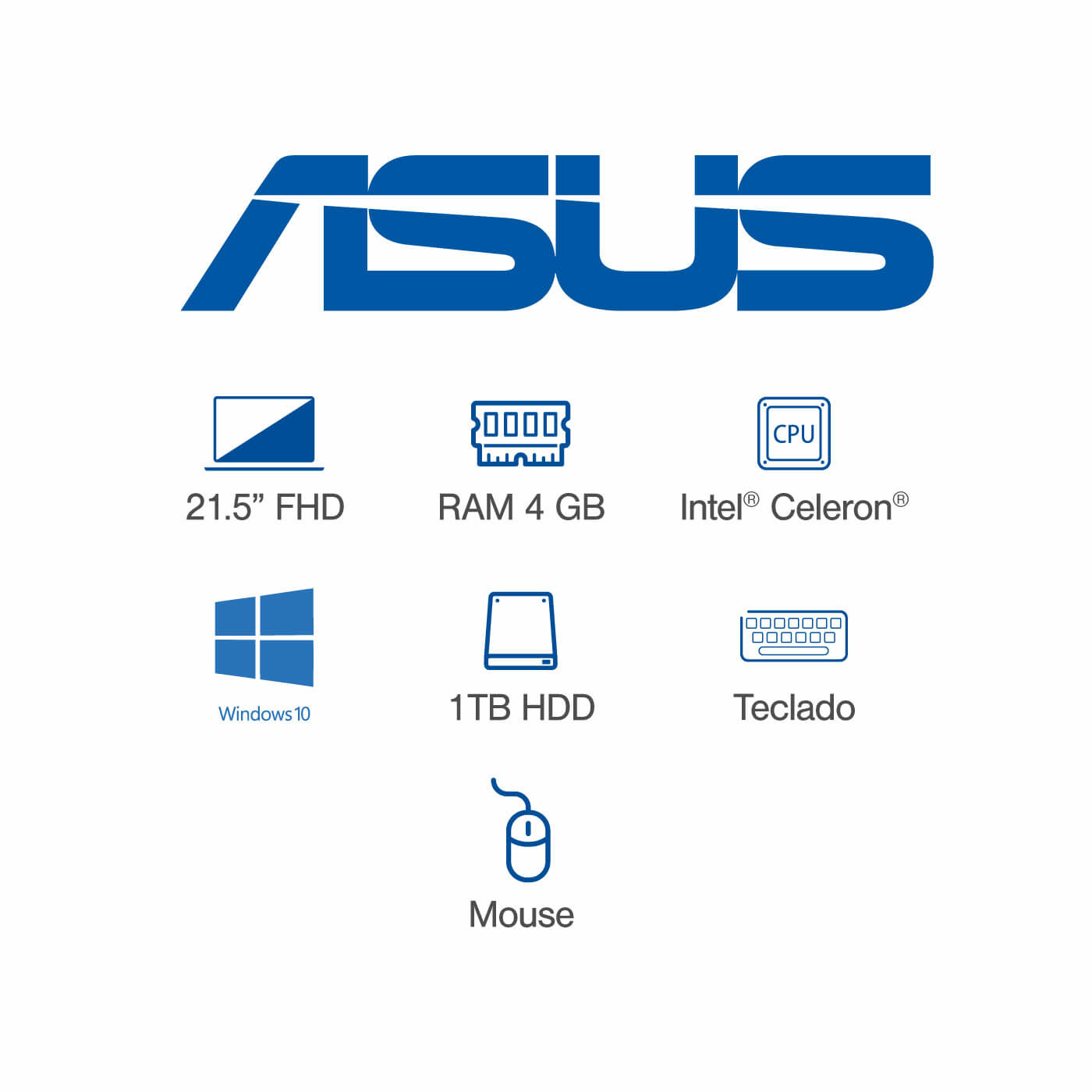 Computador All In One ASUS Vivo 21,5" Pulgadas V222GAK Intel Celeron - RAM 4GB - Disco HDD 1TB - Negro