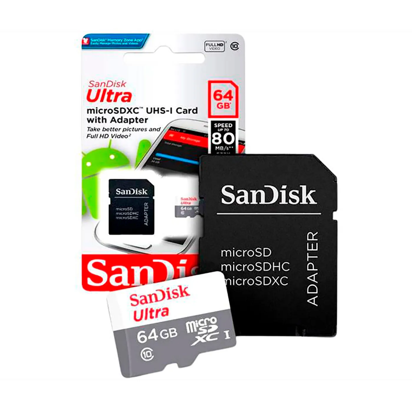 Memoria Micro SD SANDISK 64GB + Adaptador Clase 10