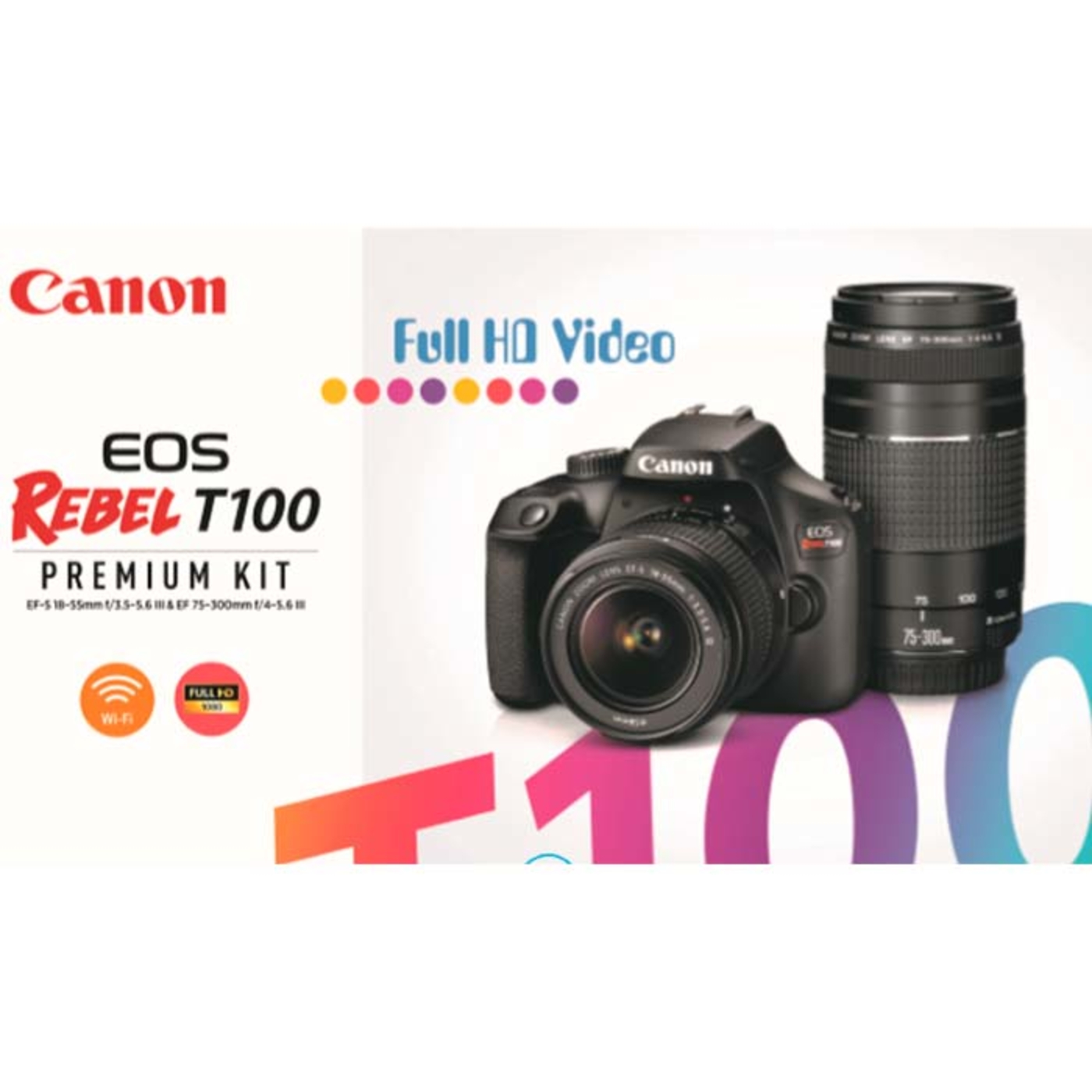 Cámara Fotográfica CANON EOS T100+Lentes EF-S 18-55 III / 75-300 Negra