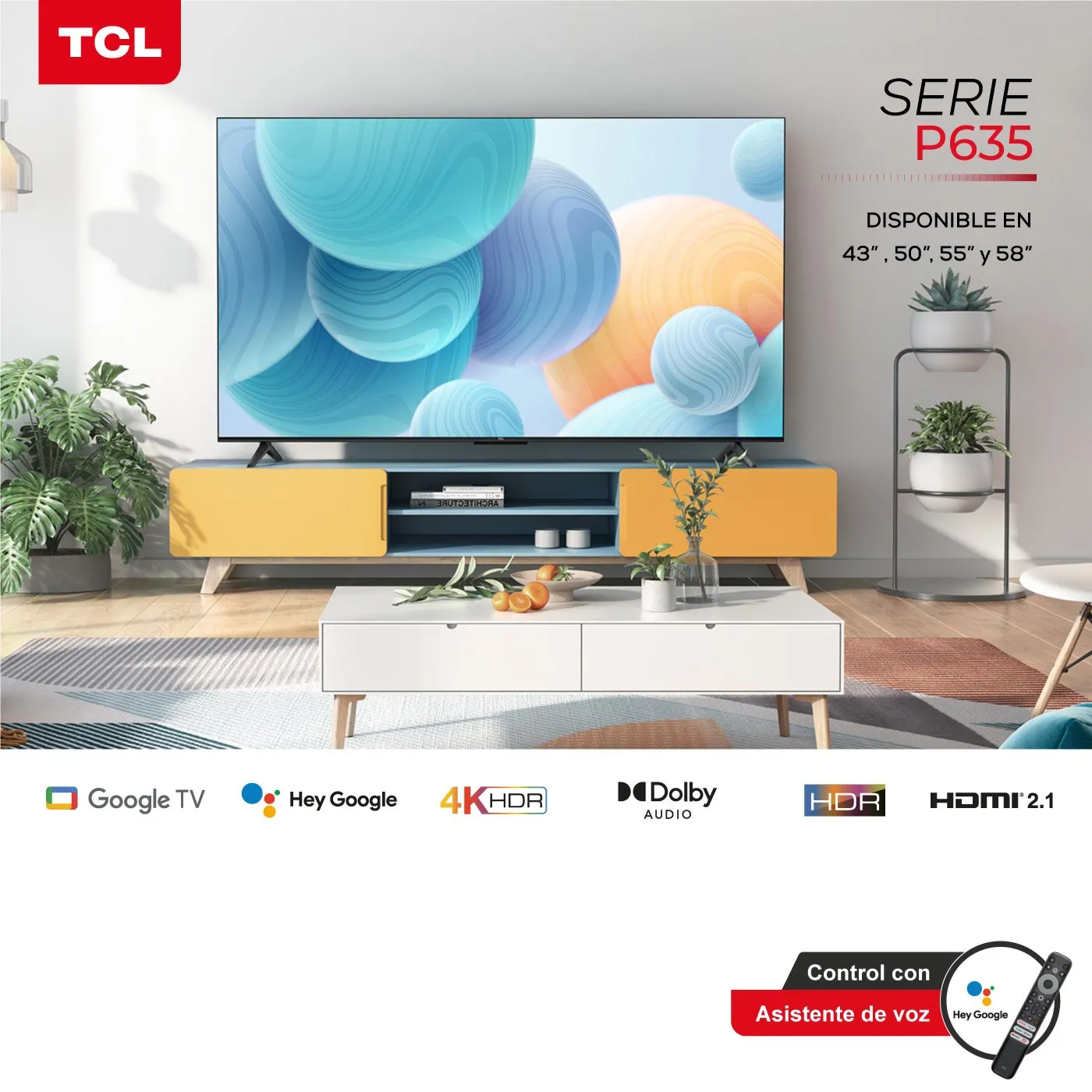TV TCL 55" Pulgadas 139 cm 55P635 4K-UHD LED Smart TV Google