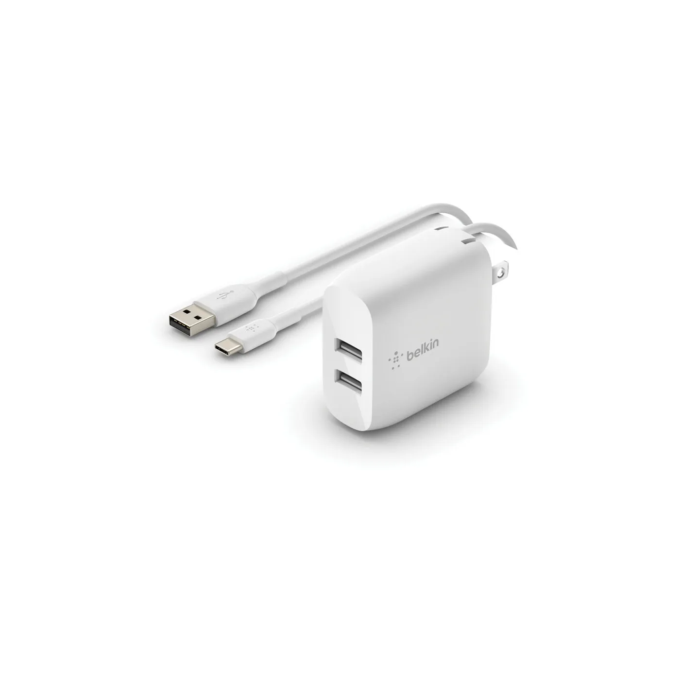 Adaptador|Cargador de Pared BELKIN Dual 24W (12W USB|12W USB) + Cable USB a USBC de 1.0 Metro Blanco