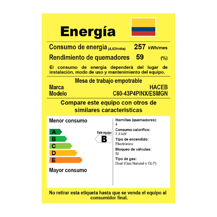 Estufa de empotrar HACEB 60cms 4 Puestos Gas Natural CG60-43ESM Negro Estufa de empotrar HACEB 60cms 4 Puestos Gas Natural CG60-43ESM Negro