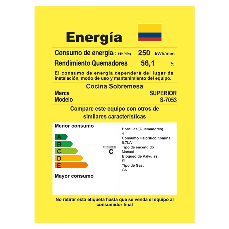 Estufa de Mesa SUPERIOR 4 Puestos Gas Natural 7053 Gris