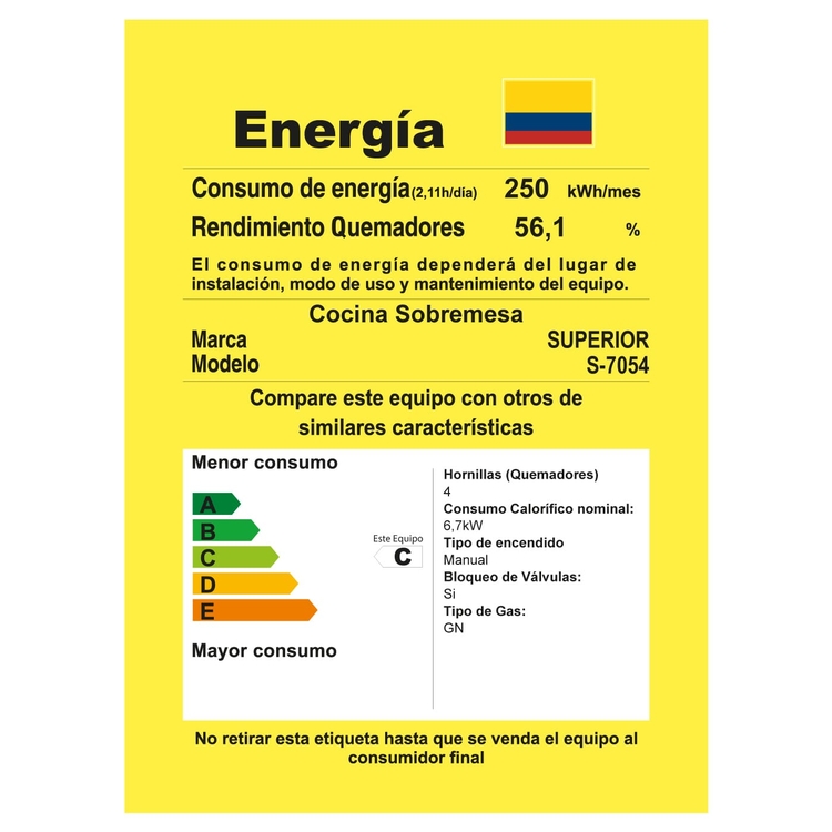 Estufa de Mesa SUPERIOR 4 Puestos Gas Natural 7054 Negro Estufa de Mesa SUPERIOR 4 Puestos Gas Natural 7054 Negro