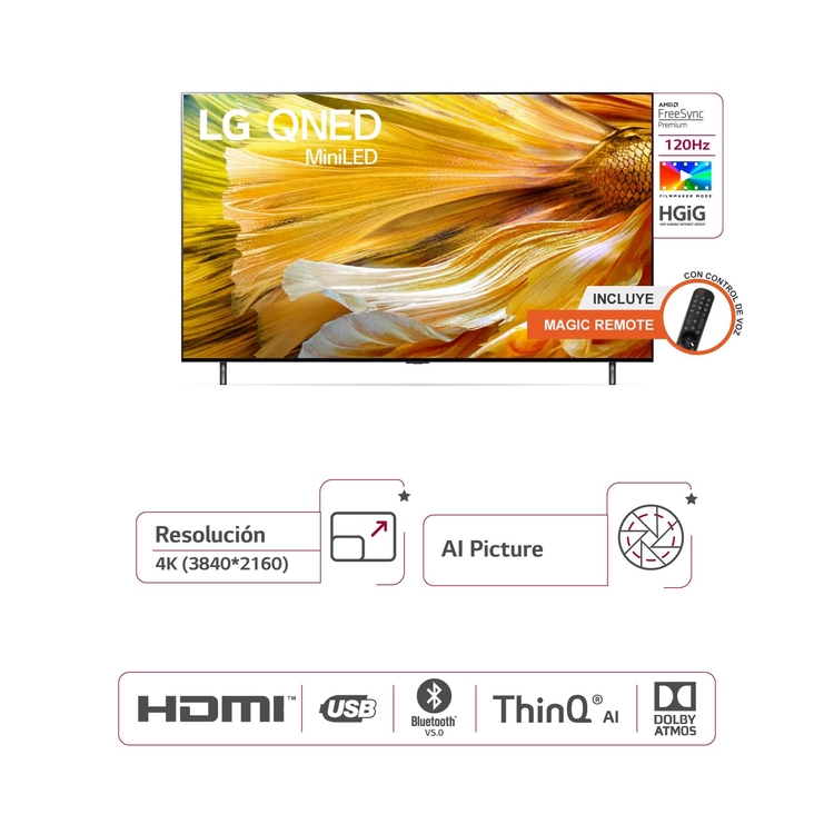TV LG 75" Pulgadas 189 cm 75QNED90SPA 4K-UHD MINI LED Smart TV