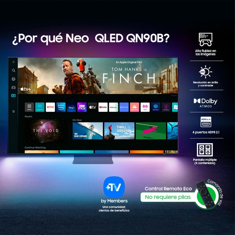 TV SAMSUNG 75" Pulgadas 190.5 cm QN75QN90BA 4K-UHD NEO QLED MINI LED Smart TV