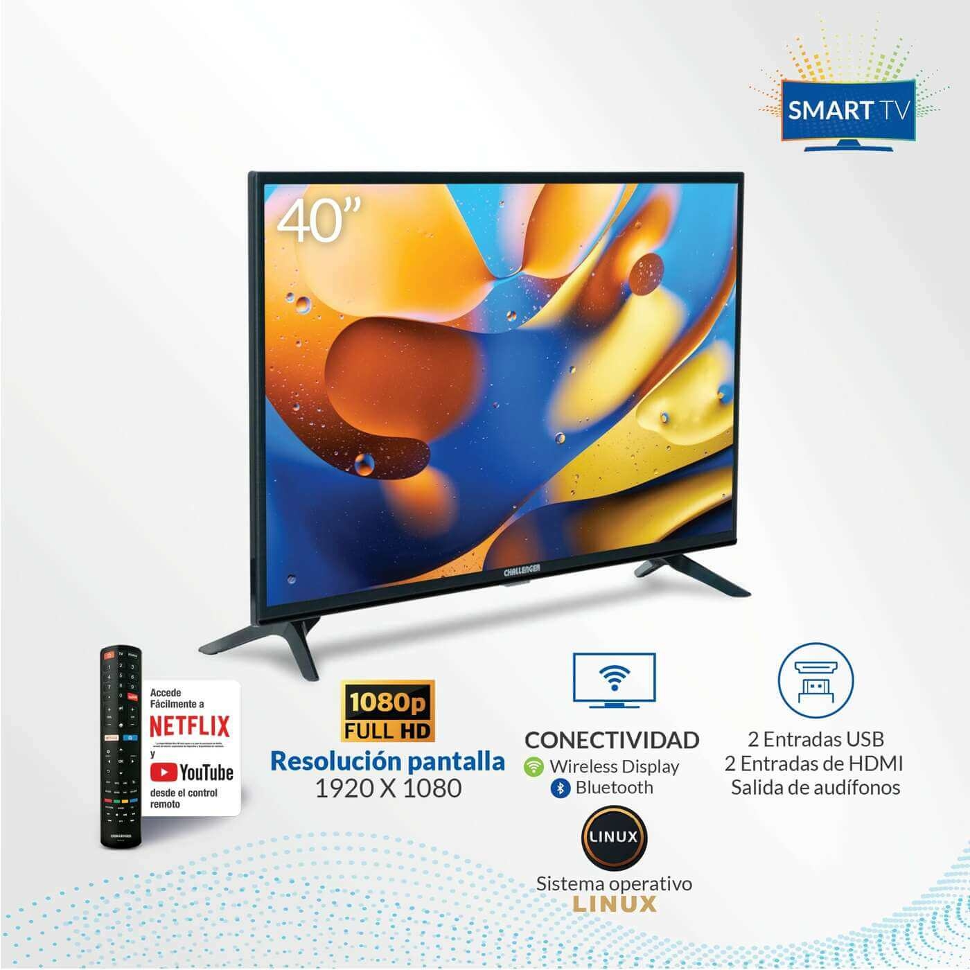 TV CHALLENGER 40" Pulgadas 100 cm 40TL30 FHD LED Smart TV
