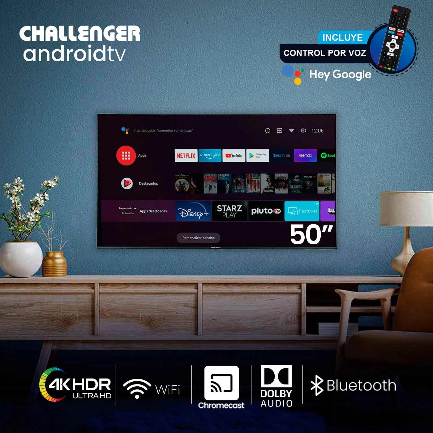 TV CHALLENGER 50" Pulgadas 126 cm 50LO70BT 4K-UHD LED Smart TV Android