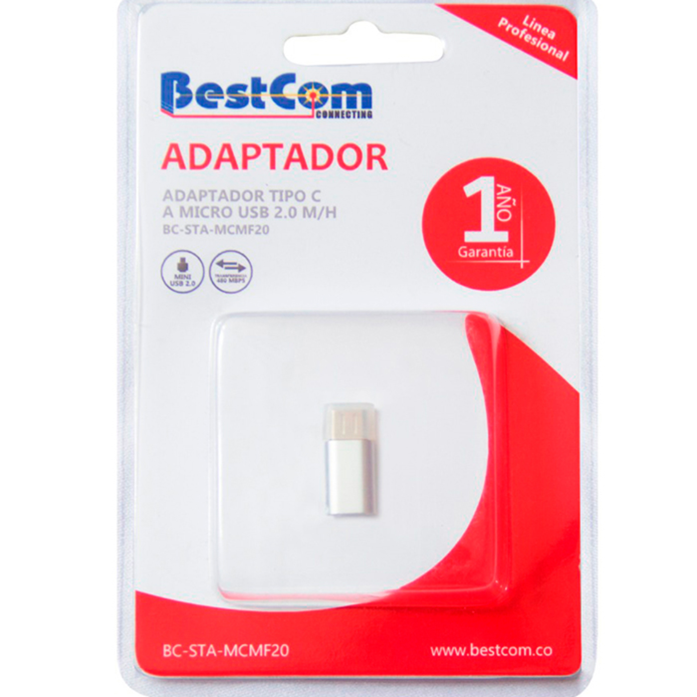 Adaptador BESTCOM Micro USB 2.0 a USB-C Plateado