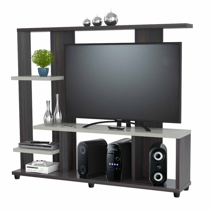 Mueble De Tv Modular Madera Con Sistema Parlantes Bluetooth