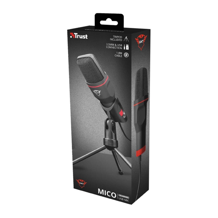 Micrófono TRUST Alámbrico USB/3.5 mm GXT 212 Mico Negro/Rojo