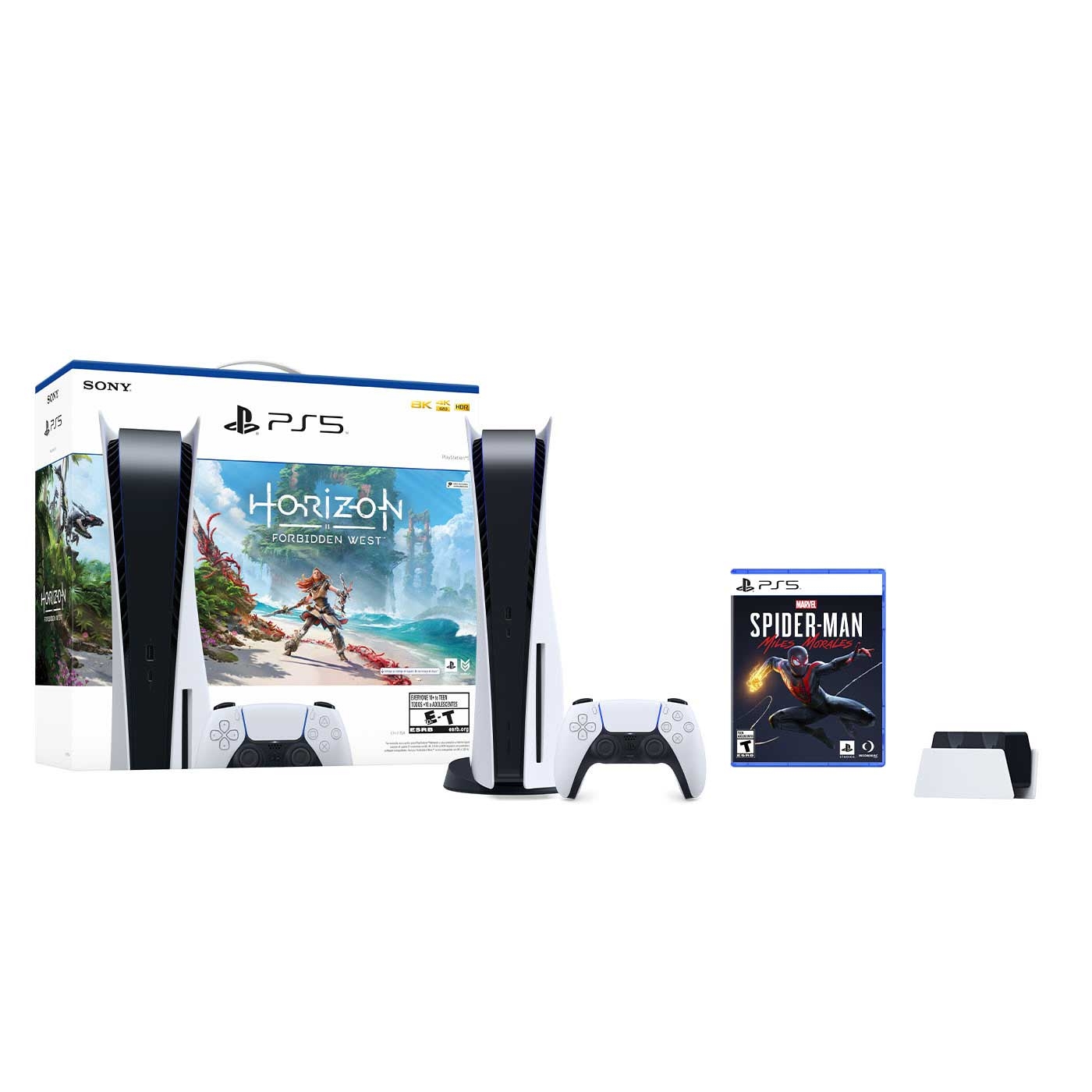 Consola PS5 Estándar 825GB + 1 Control Dualsense + JuegoPS5SpidermanMiles Morales + Cargador Control + Voucher para descargar Juego Digital Horizon 