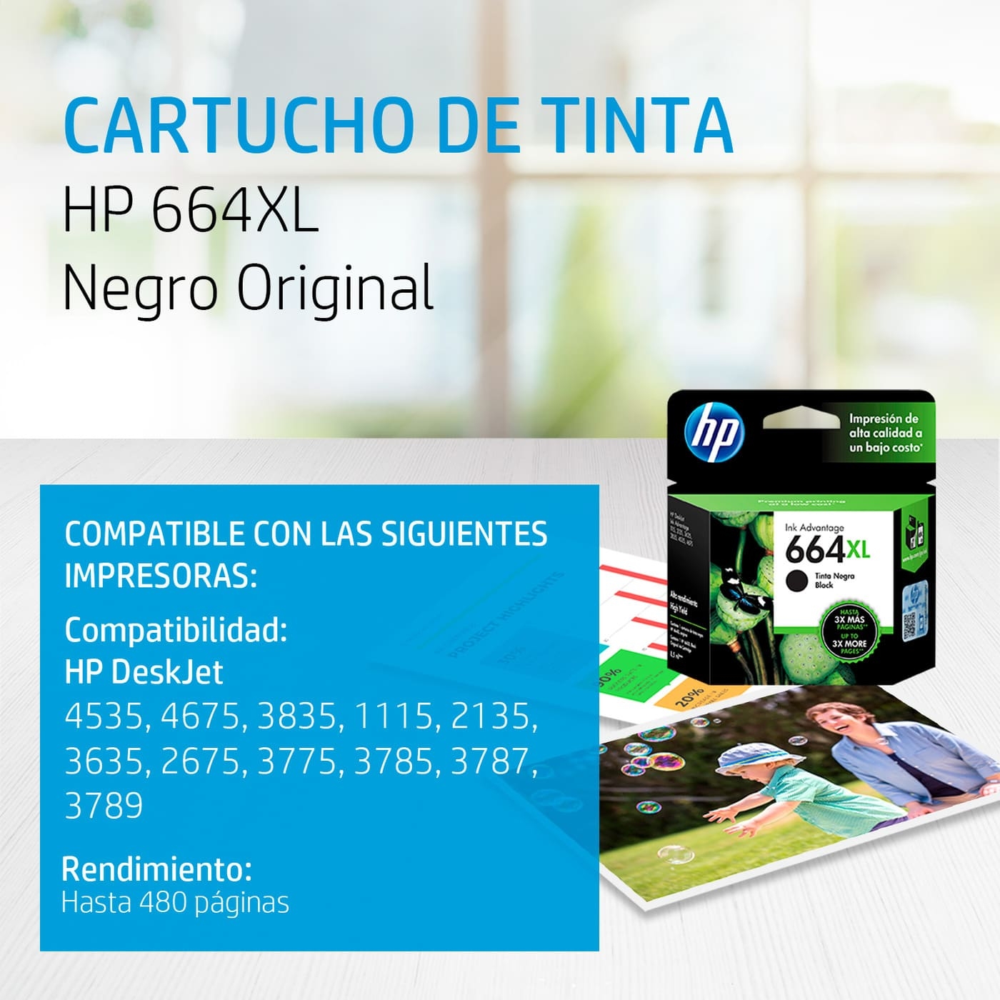 Cartucho de Tinta HP 664XL Negra